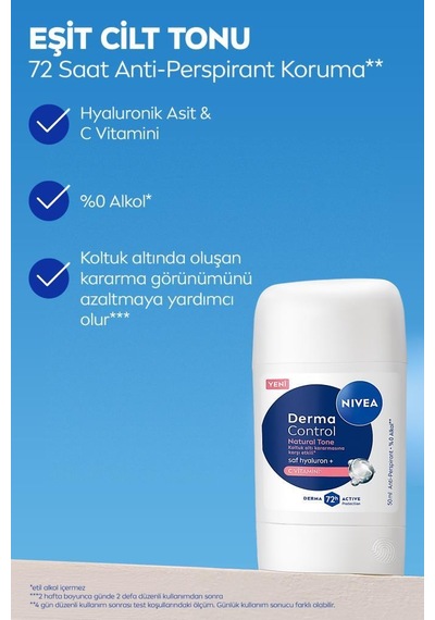 Kadın Stick Deodorant Derma Control Natural Tone 50ml, Koltuk Altı Kararmasına Karşı, C Vitamini