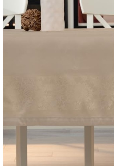 Tropik Home Jumbo Jakar Pano Desen Leke Tutmaz Jakarlı 150x220 Cm Lüks 8 Kişilik Masa Örtüsü Bej Genel