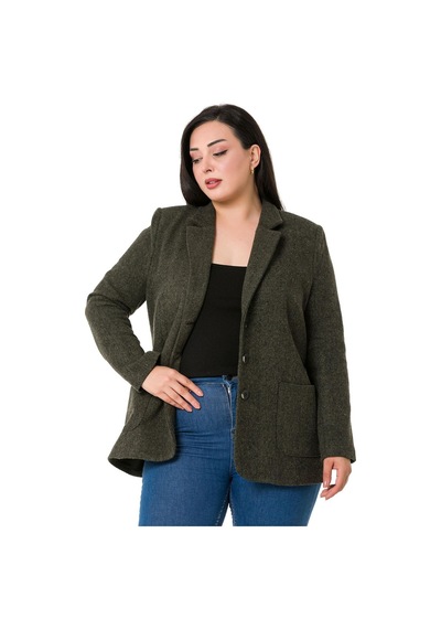Disentis Büyük Beden Cepli Balıksırtı Blazer Astarlı Haki Ceket-haki Haki