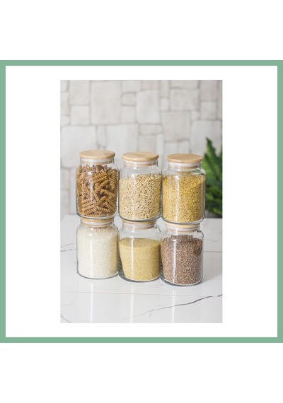 Bşkvirgo 6 Lı Set Bambu Kapaklı Cam Kavanoz & Erzak Saklama Kabı 800 Ml Orta Boy Vakum Kapak Bsk2026 Çok Renkli