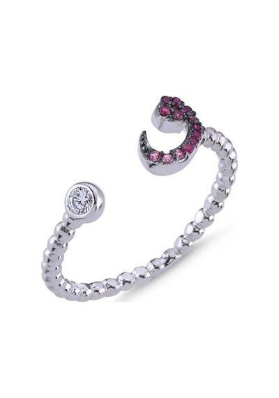 Brezza Lusso Jewelry Gümüş Pembe Nano Taşlı Ayarlanabilir Vav Yüzük