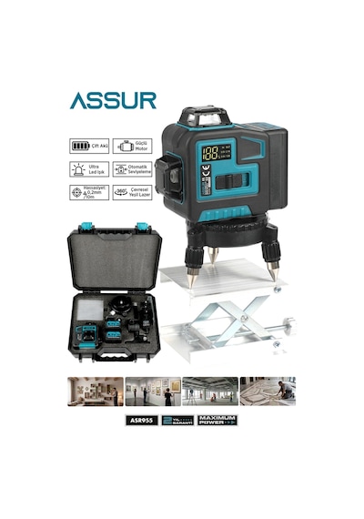 Assur Asr909 360 12 Köşe Su Terazili Lazer Metre Hizalama Mavi