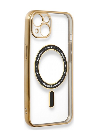 Apple Uyumlu iPhone 14 Kılıf Magsafe Özellikli Gold Seri Lazer Silikon Kapak
