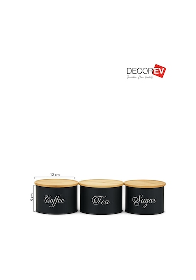 Kahve Çay Şeker Saklama Kabı 3'lü Set Kapaklı Mutfak Organizer Saklama Kutusu Siyah