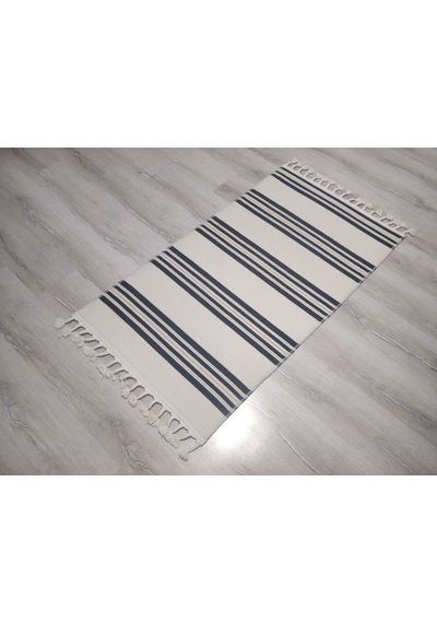 Tarz Wool 20-001 Siyah Bej-siyah Yün Dokuma Kilim 110 x 170 CM