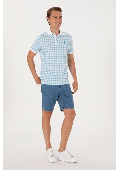 U.S. Polo Assn. Erkek Regular Fit Polo Yaka Turkuaz Desenli Tişört 50299672-VR093