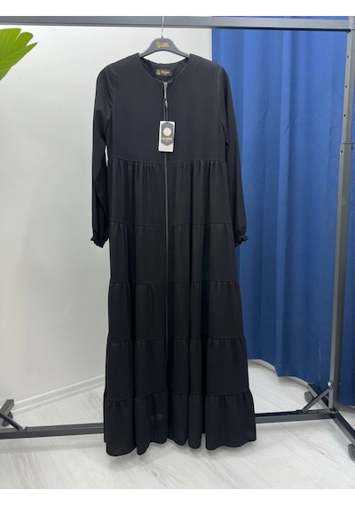 Nevayla Moda Mevlana Kesim Kat Katlı Ferace Medine İpeği Siyah