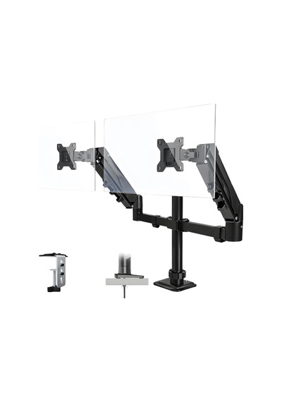 17 32 İnç Amortisörlü Çiftli Pivot Monitör Kolu, Gazlı Yaylı, 2 9 Kg, Çift Montaj Seçeneği Sıkıştırma Ve Vidalama, 360 Döner, Vesa Uyumlu Stant, M02, Siyah