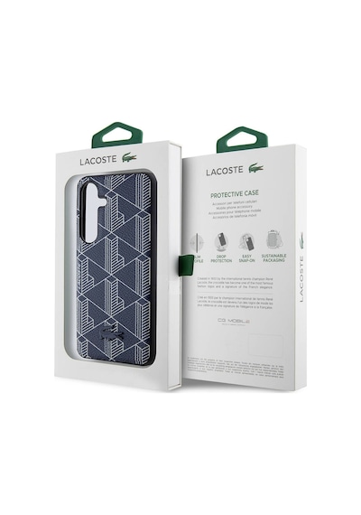 Galaxy Uyumlu S24 Kılıf Lacoste Lisanslı Magsafe Özellikli Pu Deri Görünümlü Karışık Monogram Desenli Siyah