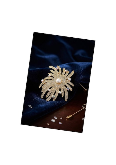 Zirkon Taşlı Gold Renk İnci Detaylı Broş Tj-br504 Evimdeyokyok