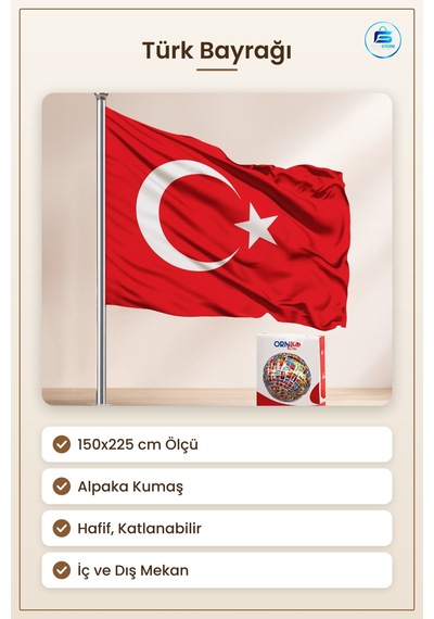 Türk Bayrağı 150x225 Cm Alpaka Kumaş Duvar Dekorasyon Ürünü Tören Diğer