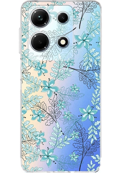 İnfinix Note 30 5g Uyumlu Kamera Korumalı Floral Su Yeşili Tasarımlı Şeffaf Silikon Kılıf