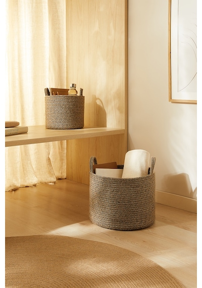 Ocean Home Textile 2'li Siyah Kırçıllı Jüt Halat Sepet Set 26 x 22 / 35 x 27 cm