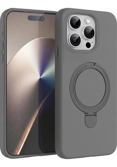 Microsonic Apple iPhone Uyumlu 15 Pro Max Kılıf Aura Stant Magsafe Gri -