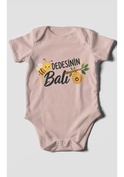 Morivokids Dedesinin Balı Kısa Kollu Bebek Body %100 Pamuk Pastel Pembe