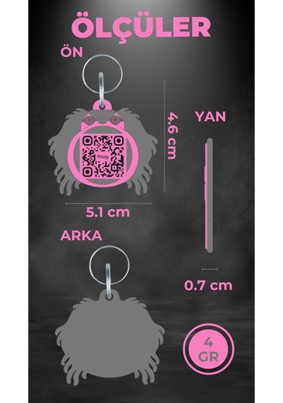 Petjoo 11.Lucy Gri-Pembe Qr'lı Köpek Künyesi