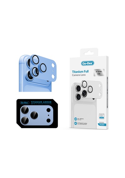 Apple iPhone Uyumlu 18 Pro Go Des Fc007 Titanyum Serisi Anti Reflective Kamera Lens Koruyucu Mavi-titanyum