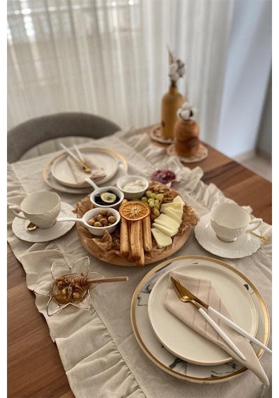 Naturel Fırfırlı Runner Vintage Krem
