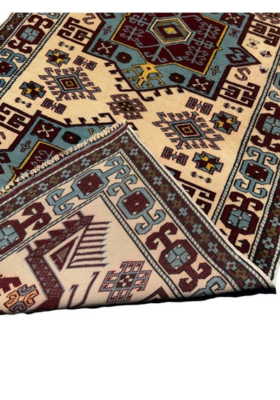 El Dokuma Sıfır Sındırgı Halısı 110x200 Turkuaz Kırmızı Kök Boya