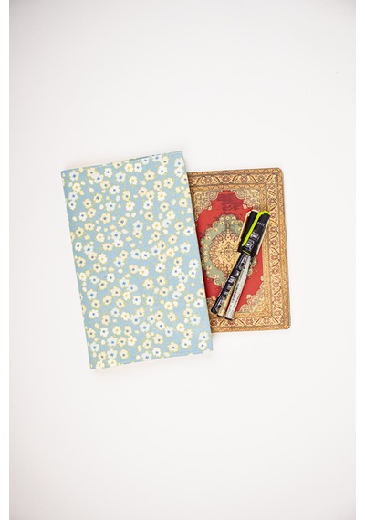 Kitap Kılıfı Kumaş Kitap Koruyucu A5 Defter Ve Kitap Uyumlu Turkuaz/ Çiçekli