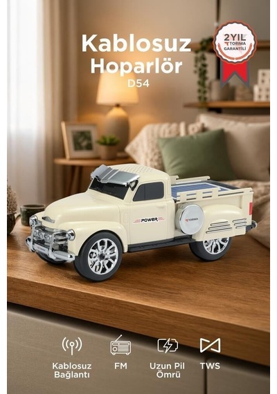 Özel Üretim Kablosuz Nostaljik Retro Bluetooth Hoparlör Pickup Araba D54 Bej
