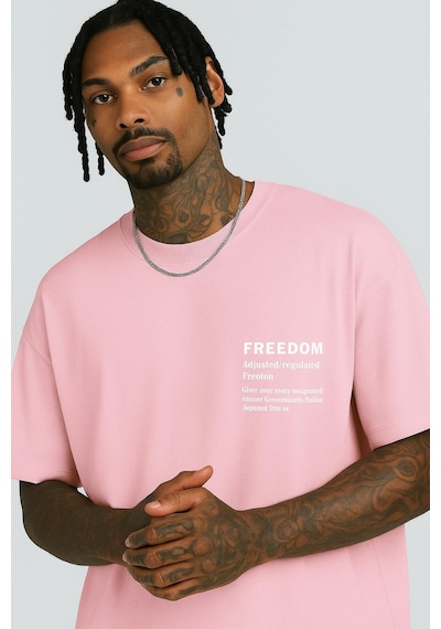 Freedom Baskılı Unisex T-shirt Pembe