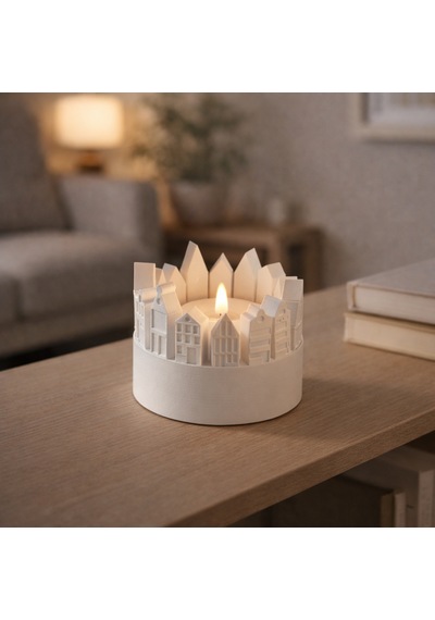 Şehir Silüetli Tealight Mumluk Işık Efektli Dekoratif Mum Tutucu Diğer