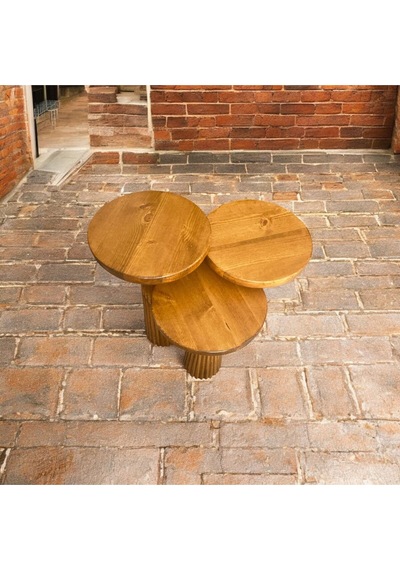 Simillo Wood Wooden Ahşap 3 Lü Set Fitilli Mantar Yan Sehpa Modern Tik Ağacı Renk Fiskos Kahverengi