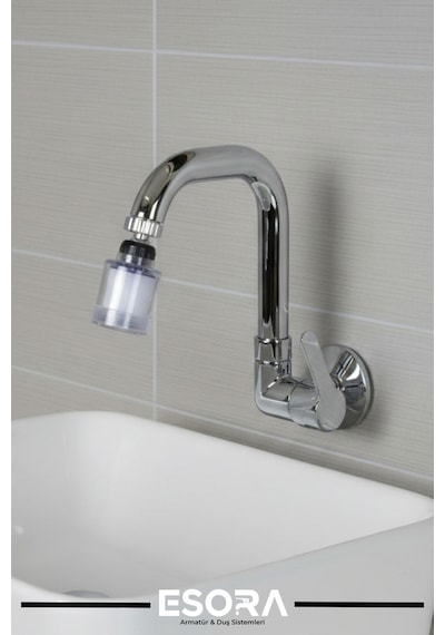 Kireç Önleyici Pamuk Başlıklı Duvardan Tek Su Mutfak - Banyo Ve Lavabo Bataryası Krom