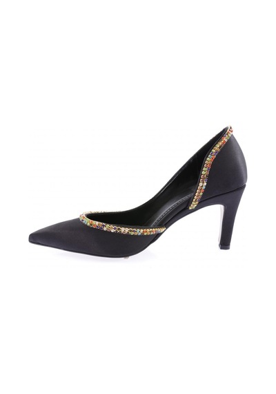 Dgn 1328 Kadin Transparan Detayli Stiletto 1328-2150-R1671 Siyah Saten