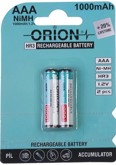 Orion 1000 mAh 1.2 V AAA Ni-MH Şarj Edilebilir İnce Kalem Pil 2'li