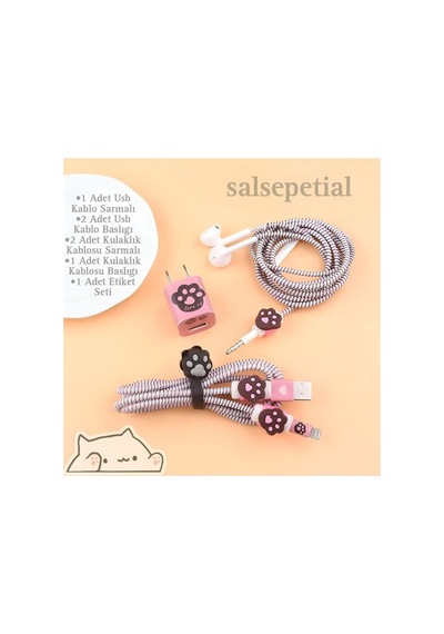 Kedi Figürlü Kablo Koruyucu Set Pembe