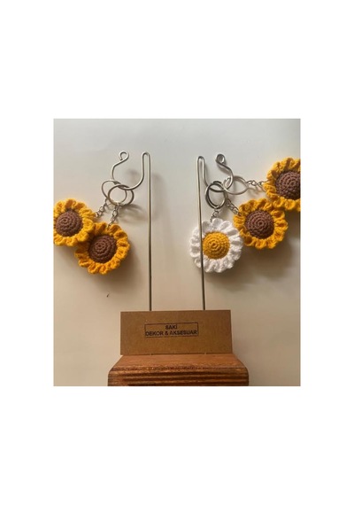 Amigurumi Ay Çiçeği Kitap Ayracı Ve Anahtarlık Seti