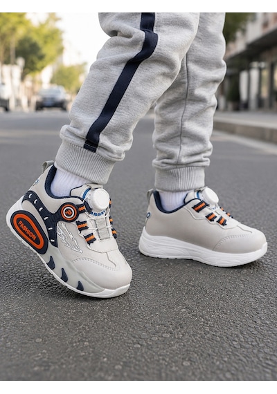 Mini Bonito Erkek Çocuk Mekanizmalı Sneaker Spor Ayakkabı Şık Ve Pratik Günlük Kullanım Gri