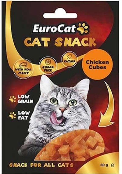 Eurocat Tahılsız Şekersiz Kurutulmuş Et Cat Chicken Strips Flakes Kedi Ödülü 50 G