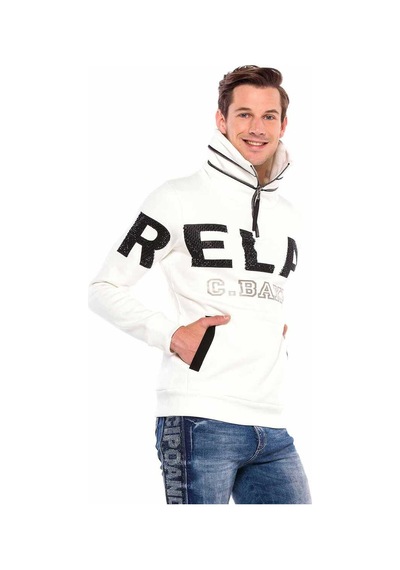 Cipo & Baxx Cl385 Taşlı Relax Fit Dik Fermuar Yaka Kalın Sweatshirt 001