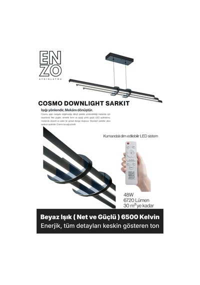 Cosmo Füme Işık Lineer Led Sarkıt Avize Kumandalı Dim Edilir Aşağı Işık Beyaz Işık