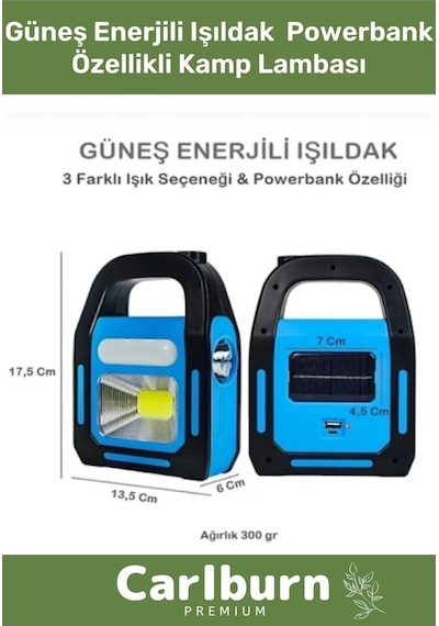 Özel Üretim Darbeye Dayanıklı 300 Gram Usb Güneş Enerjili Işıldak Powerbank Özellikli Kamp Lambası Çok Renkli