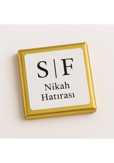 24 Adet Gold Detaylı Kişiye Özel Stickerlı Sütlü Çikolata - Nikah Hediyesi - Nişan Çikolatası