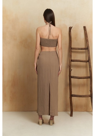 Mai Collection Mai Studios Co. Lovina Çizgili Vizon Crop Etek Takım Vizon