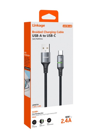 Lkcb-48 Usb-a To Usb-c 18w 2.4a 1.2 Metre Led Göstergeli Şarj Kablosu