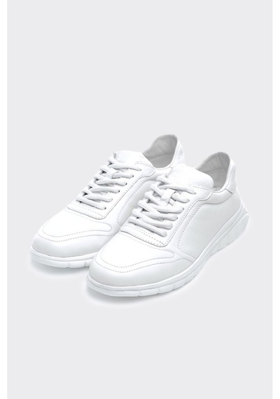 Derinet Comfort Taban Hakiki Deri Lastik Bağcıklı Erkek Sneaker Beyaz Beyaz