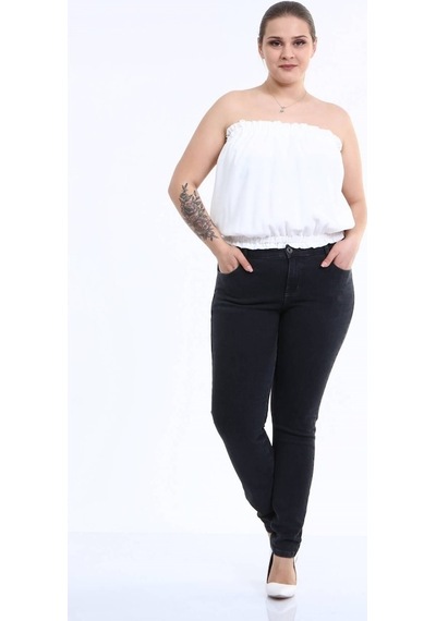 Myline Kadın Arka Cep Taş Baskı Denim Pantolon