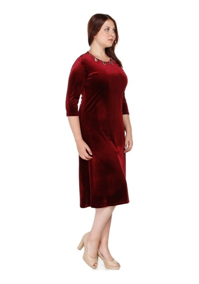 Nidya Moda Büyük Beden Abiye Kadife Elbise-4072Ab Bordo