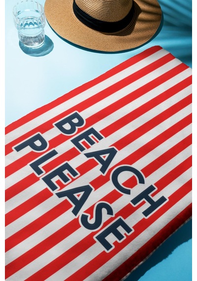 Dijital Baskı Plaj Deniz Havlusu Beach Please Desenli Peştamal Hvl0200 Renkli