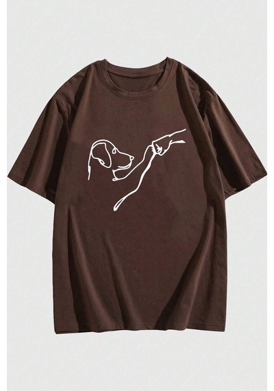 Can Dostum Köpeğim Temalı Unisex Oversize Tshirt Kahverengi