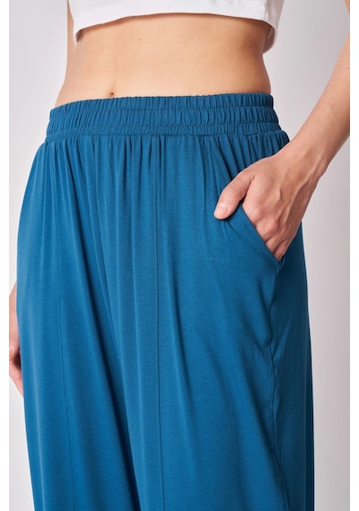 Kadın Beli Lastikli Dikiş Detaylı Şalvar Pantolon Haki Petrol