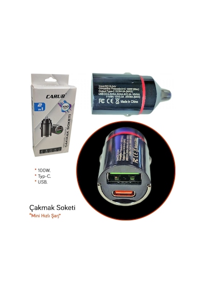 Carub Araç Çakmak Şarj Soketi Mini Usb+type C Br5901849