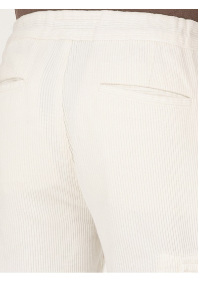 Cacharel Beyaz Straight Fit Kadife Kargo Cepli %100 Pamuk Kanvas Pantolon