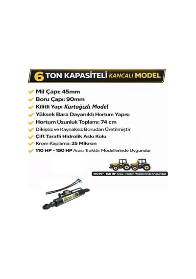 Tarım Garaj Traktör Cat 2 Kancalı Ortakol Hidrolik Lift 55 Cm 6 Ton